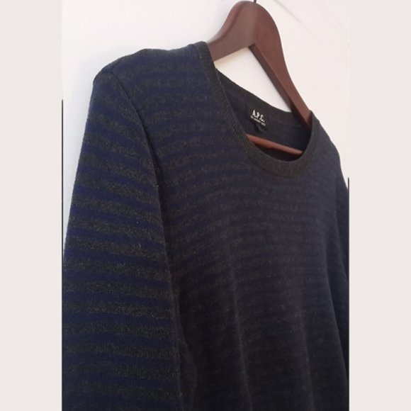 APC - Black and Blue striped sweater - Cotton/silk/Cashmere - Sz L (Fits M) - Picture 3 of 8